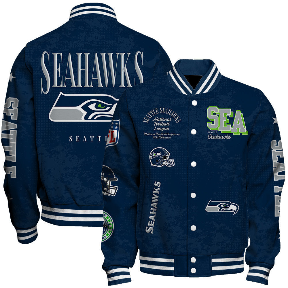 NFL Seattle Seahawks Printed Team Logo Touchdown Varsity Jacket