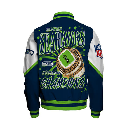 NFL Seattle Seahawks X Super Bowl Champions Gold Ring Varsity Jacket