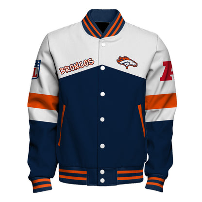 Denver Broncos Unique Double-Striped Cuff, Retro Style Varsity Jacket