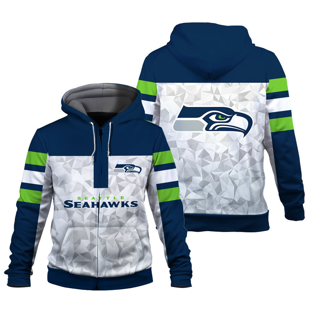 NFL Seattle Seahawks Game Day Essential White/Navy 3D Zip Hoodie