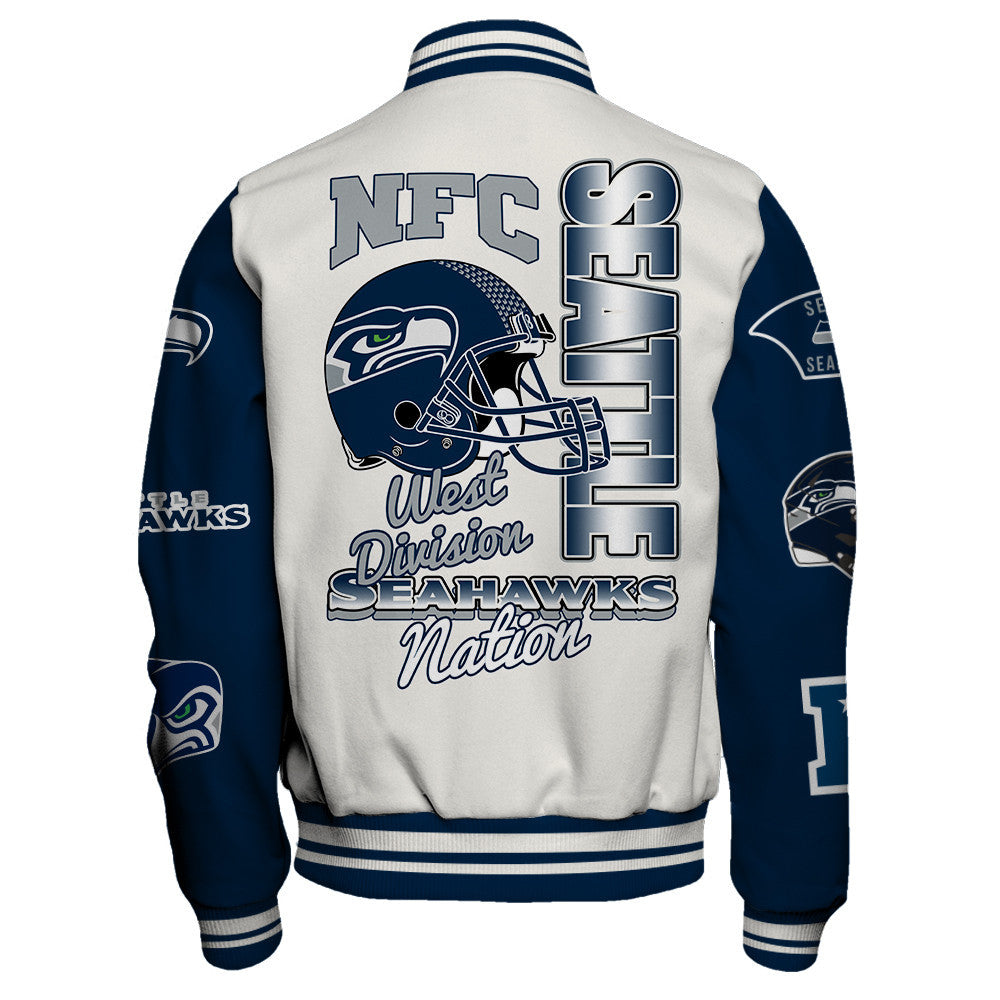 Seattle Seahawks Nation Primary Logo Sports Night Classic Varsity Jacket