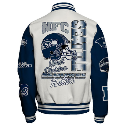 Seattle Seahawks Nation Primary Logo Sports Night Classic Varsity Jacket