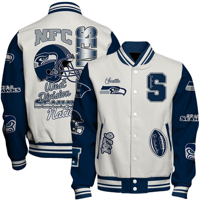 Seattle Seahawks Nation Primary Logo Sports Night Classic Varsity Jacket