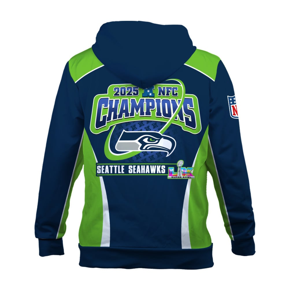 Seattle Seahawks 2025 NFC Champions – The Peak of Glory Is Back 3D Zip Hoodie