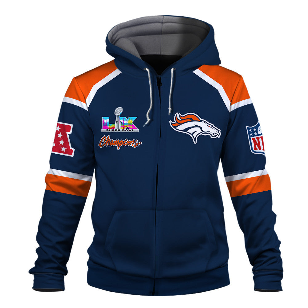 Denver Broncos Super Bowl LX Champions They Chase - We Lead 3D Zip Hoodie