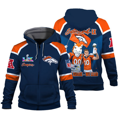 Denver Broncos Super Bowl LX Champions They Chase - We Lead 3D Zip Hoodie