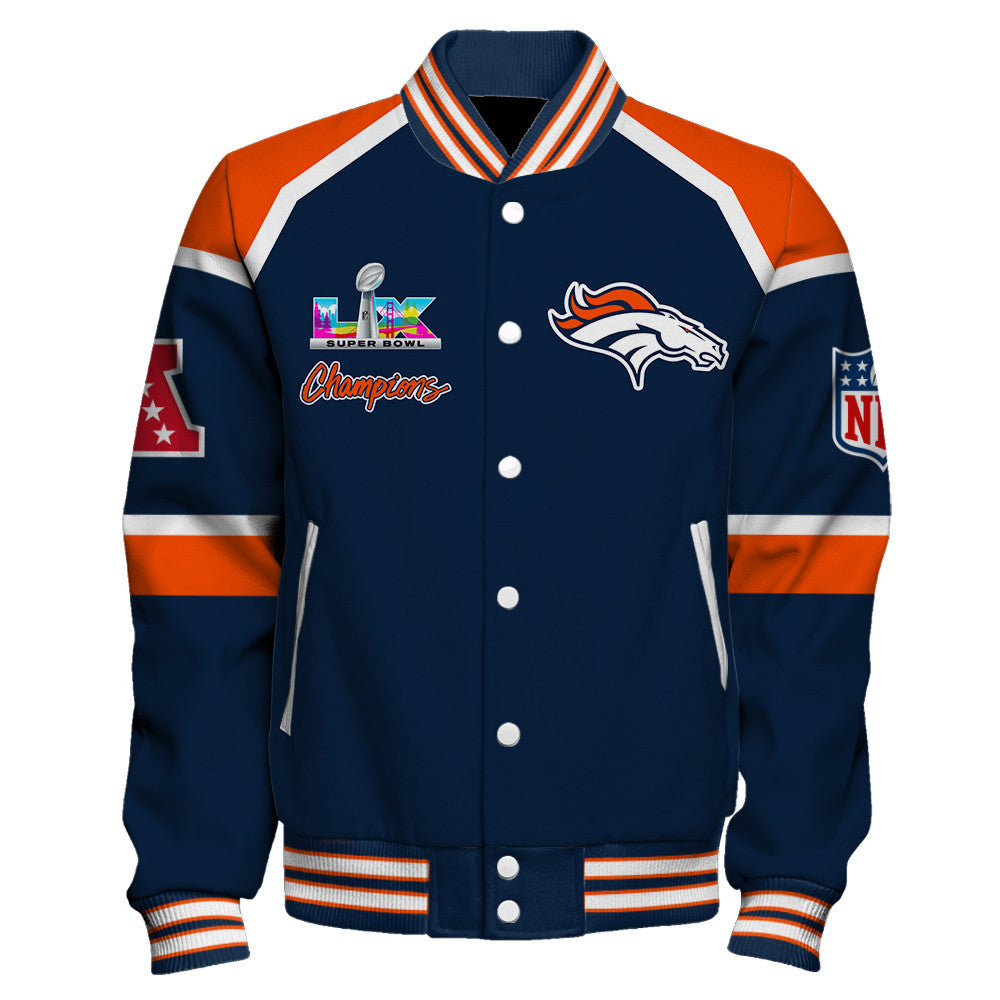 Denver Broncos Super Bowl LX Champions They Chase - We Lead Varsity Jacket