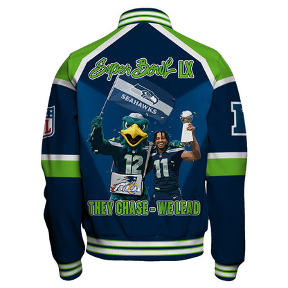Seattle Seahawks Super Bowl LX Champions They Chase - We Lead Varsity Jacket