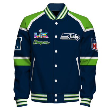 Seattle Seahawks Super Bowl LX Champions They Chase - We Lead Varsity Jacket