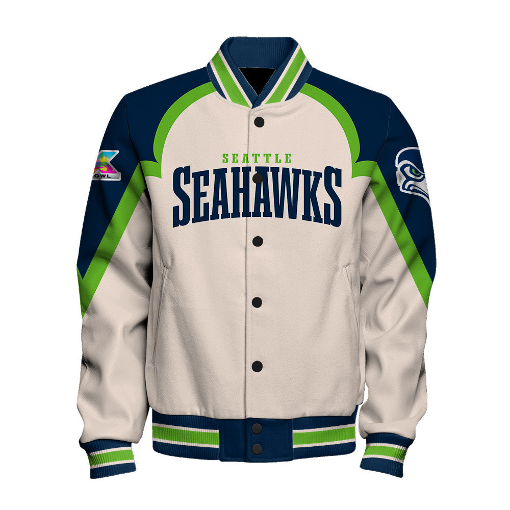 Seattle Seahawks Premium 2025 Cream Colorway Varsity Jacket
