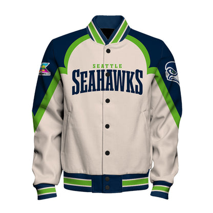 Seattle Seahawks Premium 2025 Cream Colorway Varsity Jacket