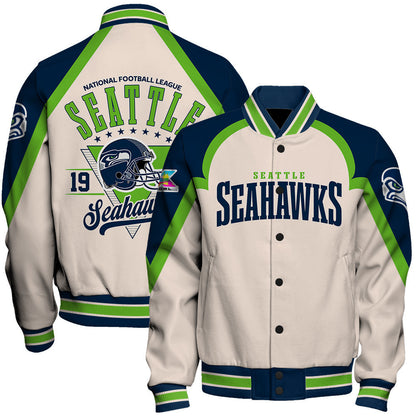 Seattle Seahawks Premium 2025 Cream Colorway Varsity Jacket