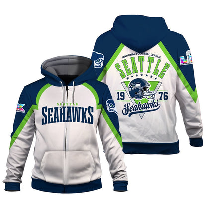 Seattle Seahawks Premium 2025 Cream Colorway 3D Zip Hoodie