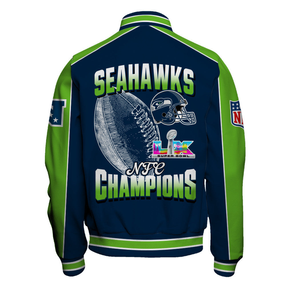 Seattle Seahawks Courage & Glory 2025 NFC Conference Champions Varsity Jacket