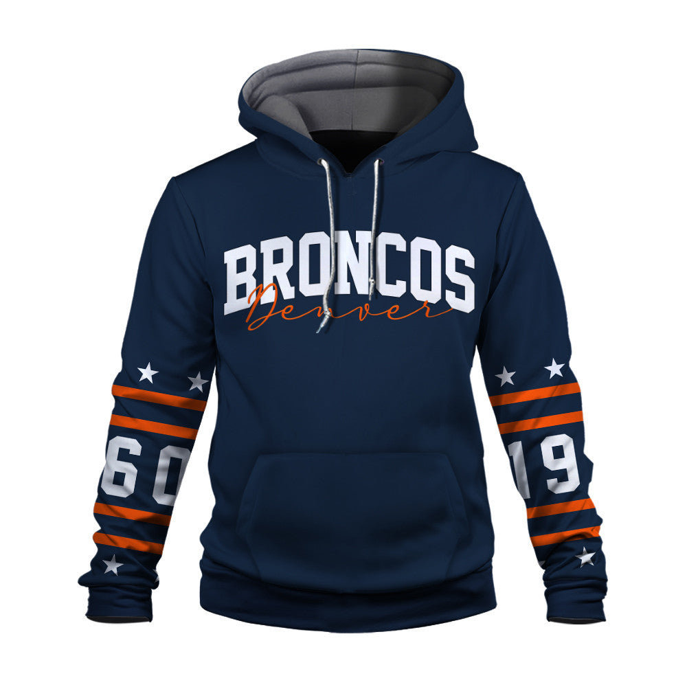 Denver Broncos Striped Rib-Knit Design & Foundation Anniversary Graphics 3D Hoodie