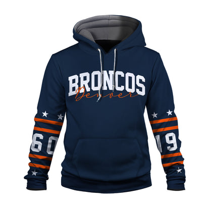 Denver Broncos Striped Rib-Knit Design & Foundation Anniversary Graphics 3D Hoodie