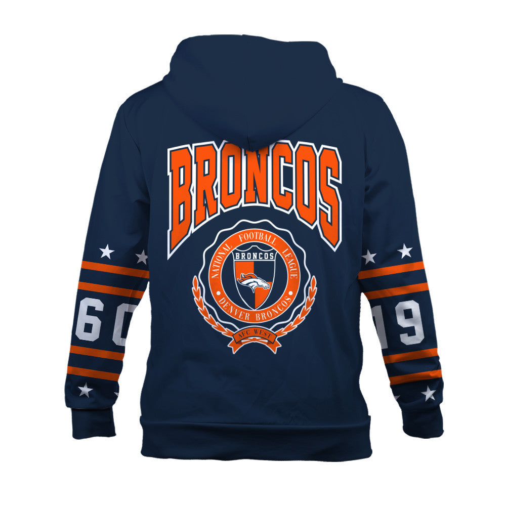 Denver Broncos Striped Rib-Knit Design & Foundation Anniversary Graphics 3D Hoodie