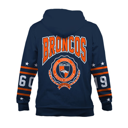 Denver Broncos Striped Rib-Knit Design & Foundation Anniversary Graphics 3D Hoodie