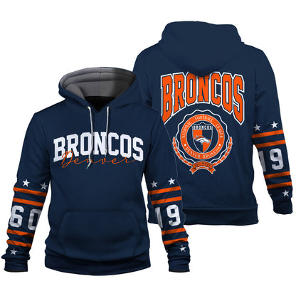 Denver Broncos Striped Rib-Knit Design & Foundation Anniversary Graphics 3D Hoodie