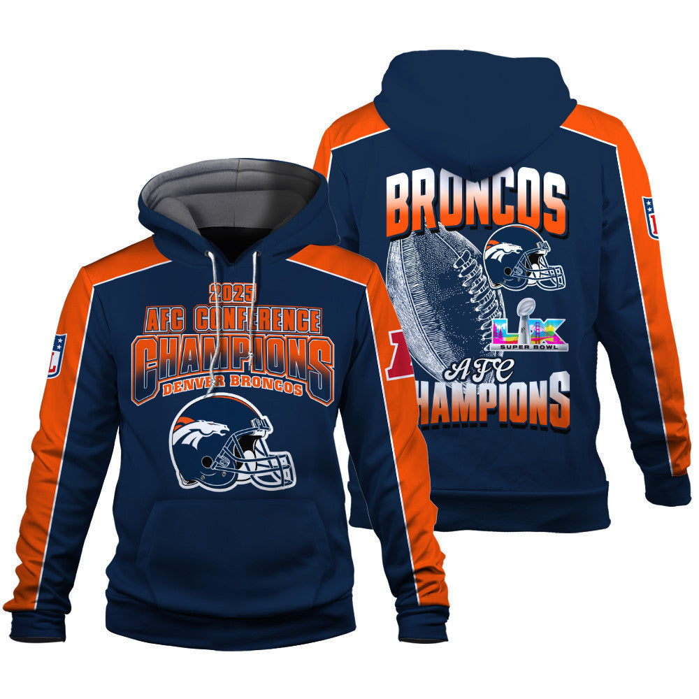 Denver Broncos Courage & Glory 2025 AFC Conference Champions 3D Hoodie