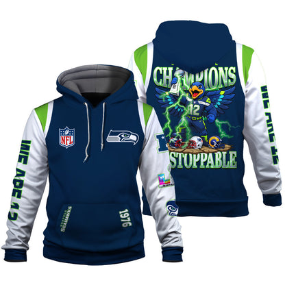 Seattle Seahawks 2025 Super Bowl Champions Unstoppable 3D Hoodie