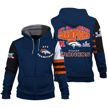 Denver Broncos 2025 AFC Conference Champions: The Ultimate Victory 3D Zip Hoodie