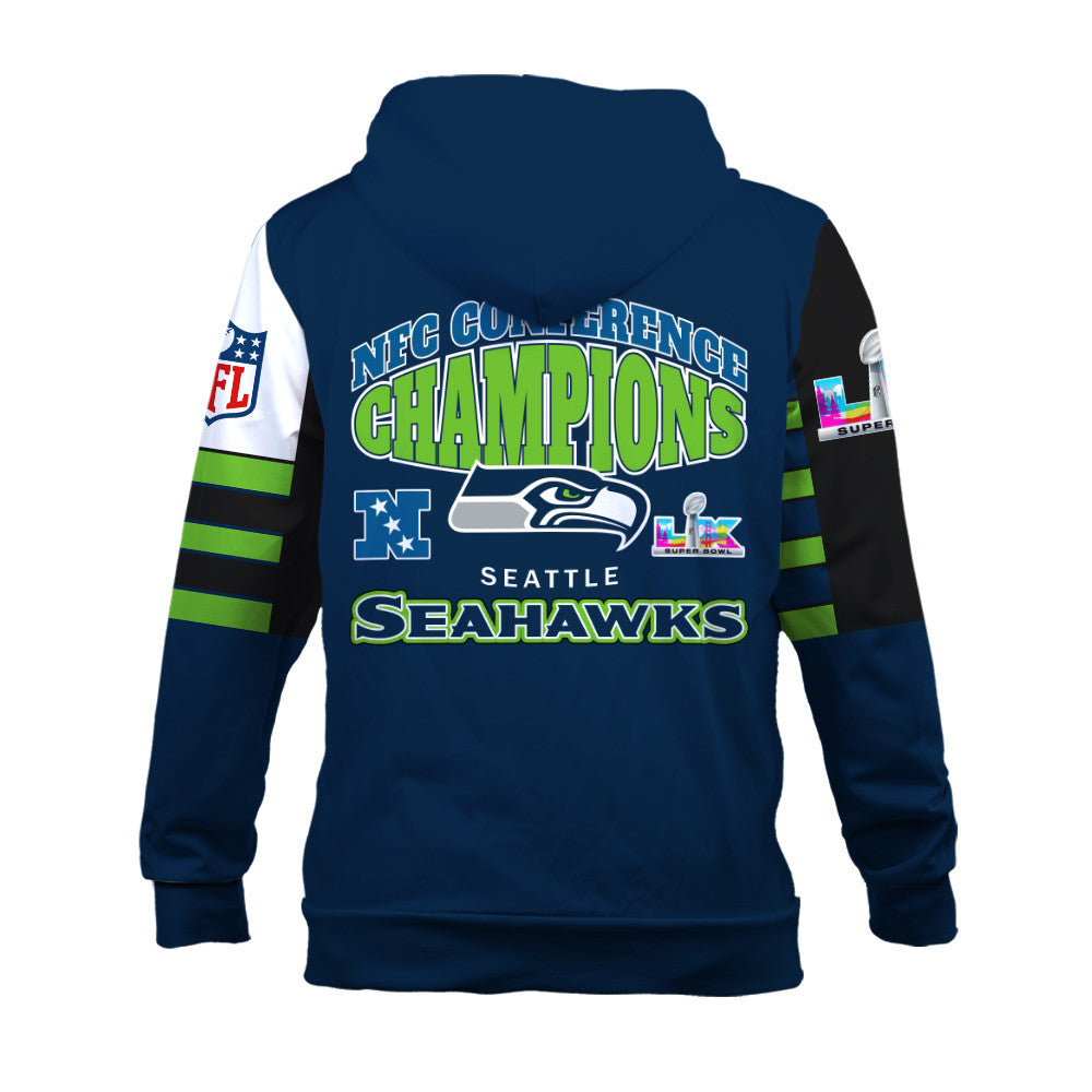 Seattle Seahawks 2025 NFC Conference Champions: The Ultimate Victory 3D Zip Hoodie
