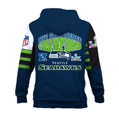 Seattle Seahawks 2025 NFC Conference Champions: The Ultimate Victory 3D Zip Hoodie
