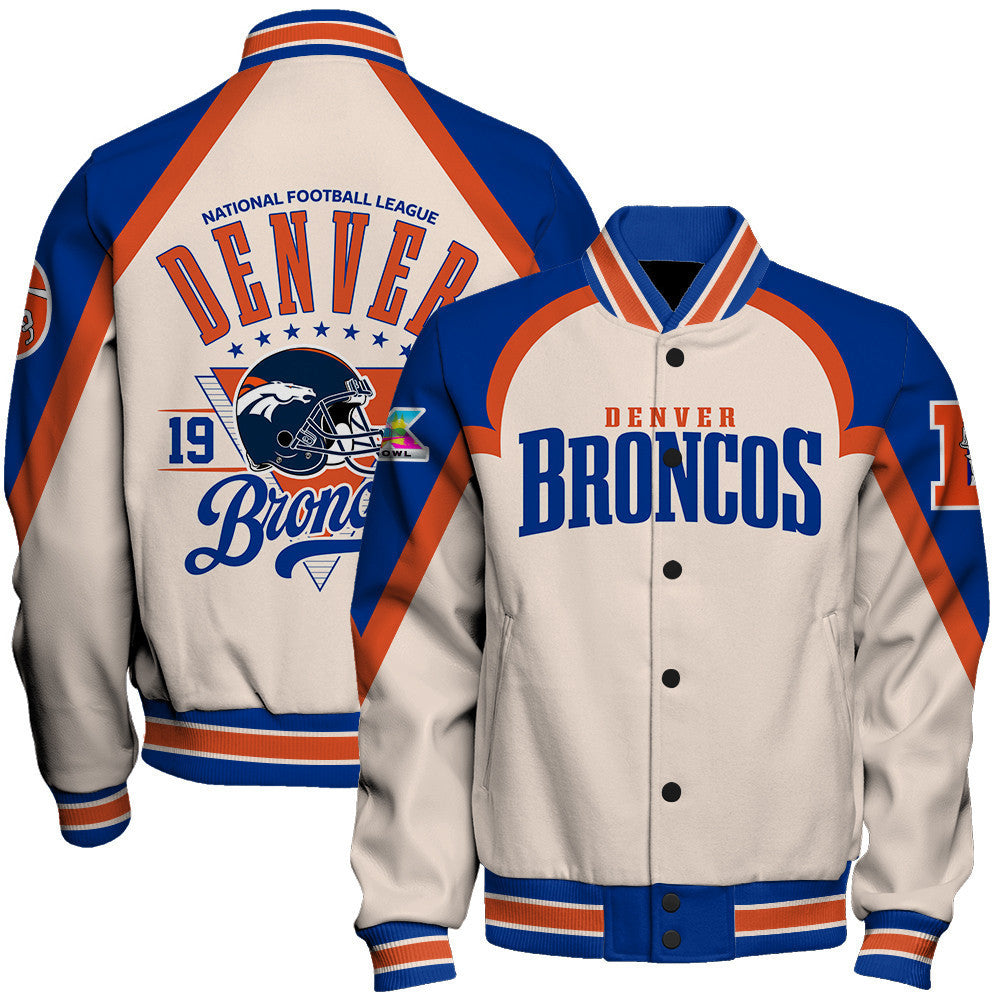 Denver Broncos Premium 2025 Cream Colorway Varsity Jacket
