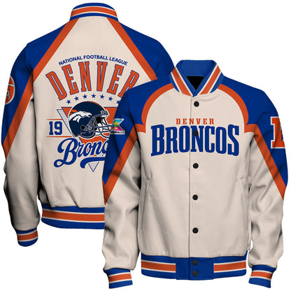 Denver Broncos Premium 2025 Cream Colorway Varsity Jacket