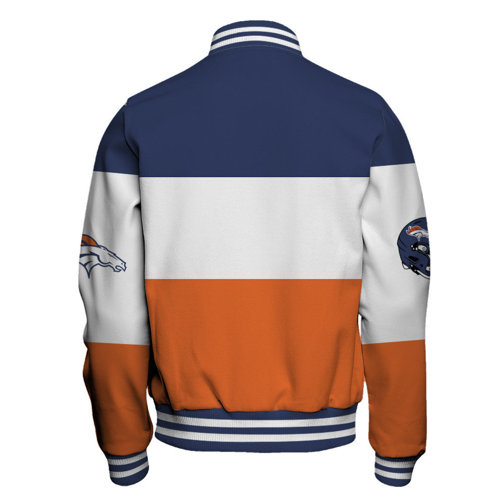 Denver Broncos Three-Striped Contrast Color Design Varsity Jacket