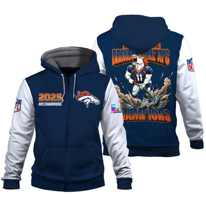 Denver Broncos 2025 AFC Champions: The "Broncos Take AFC" Masterpiece 3D Zip Hoodie