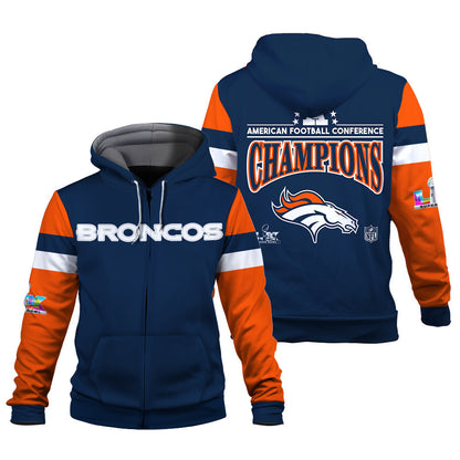 Denver Broncos American Football Conference Champions 2025 3D Zip Hoodie