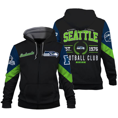 Seattle Seahawks Football Club Iconic Logo We Are 12 3D Zip Hoodie
