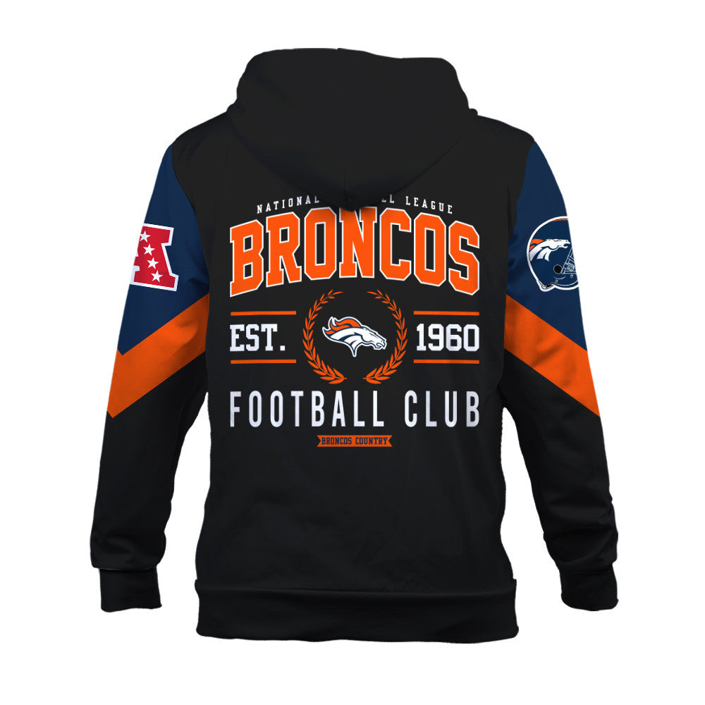 Denver Broncos Football Club Iconic Logo Broncos Country 3D Zip Hoodie