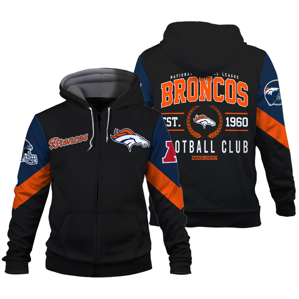 Denver Broncos Football Club Iconic Logo Broncos Country 3D Zip Hoodie