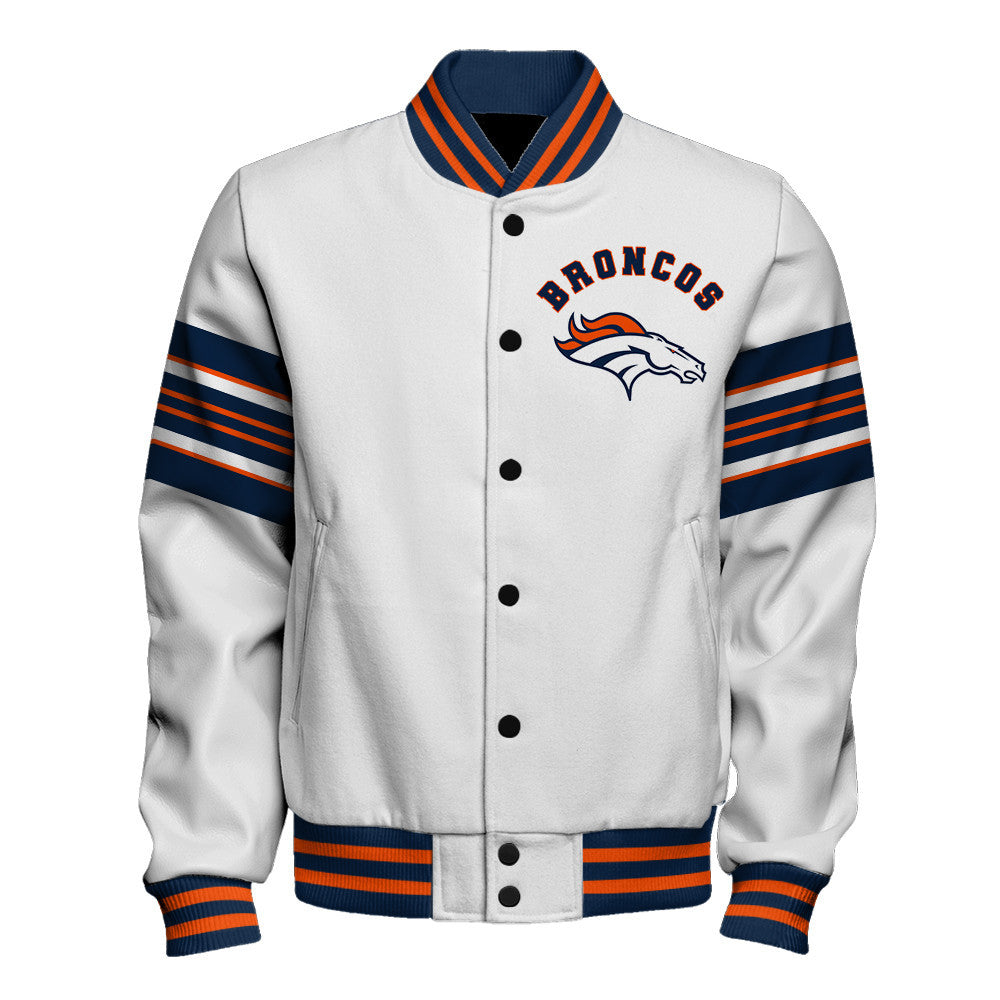 Denver Broncos Classic Colorway, Bold Embroidered Art Logo Details Varsity Jacket