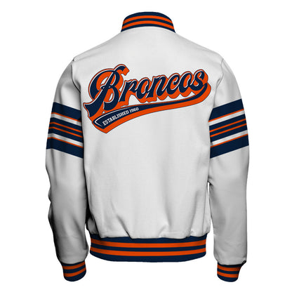 Denver Broncos Classic Colorway, Bold Embroidered Art Logo Details Varsity Jacket