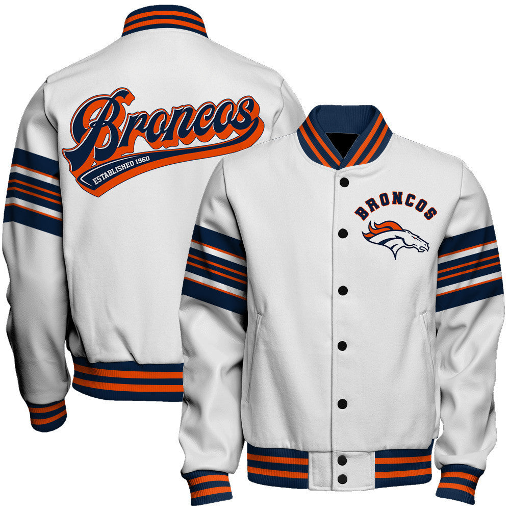 Denver Broncos Classic Colorway, Bold Embroidered Art Logo Details Varsity Jacket