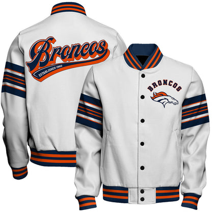 Denver Broncos Classic Colorway, Bold Embroidered Art Logo Details Varsity Jacket
