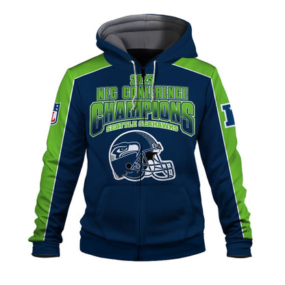 Seattle Seahawks Courage & Glory 2025 NFC Conference Champions 3D Zip Hoodie