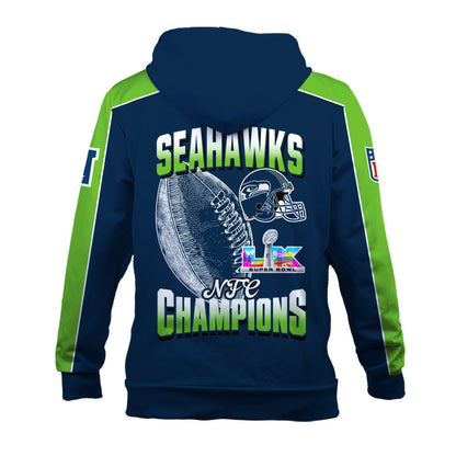 Seattle Seahawks Courage & Glory 2025 NFC Conference Champions 3D Zip Hoodie