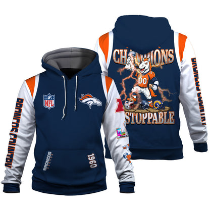 Denver Broncos 2025 Super Bowl Champions Unstoppable 3D Hoodie