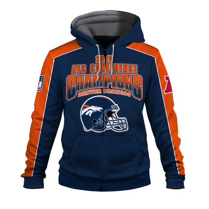 Denver Broncos Courage & Glory 2025 AFC Conference Champions 3D Zip Hoodie