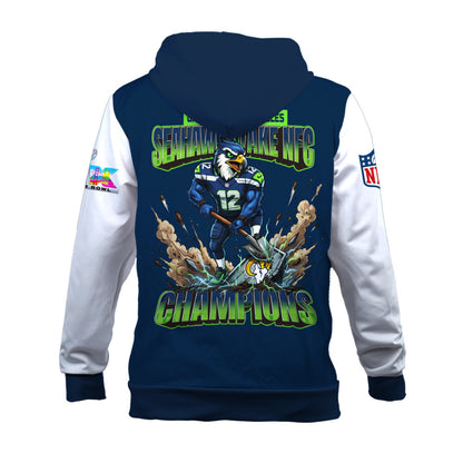 Seattle Seahawks 2025 NFC Champions: The "Seahawks Take NFC" Masterpiece 3D Zip Hoodie
