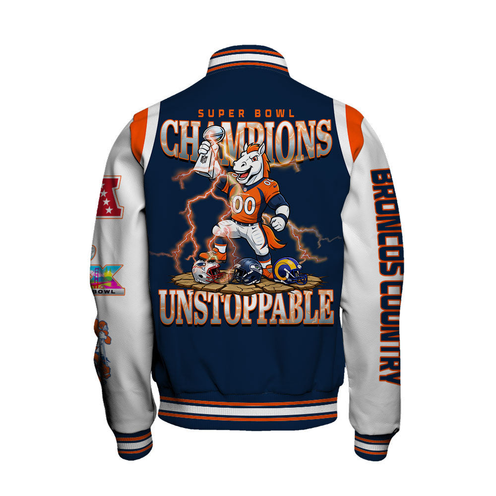 Denver Broncos 2025 Super Bowl Champions Unstoppable Varsity Jacket