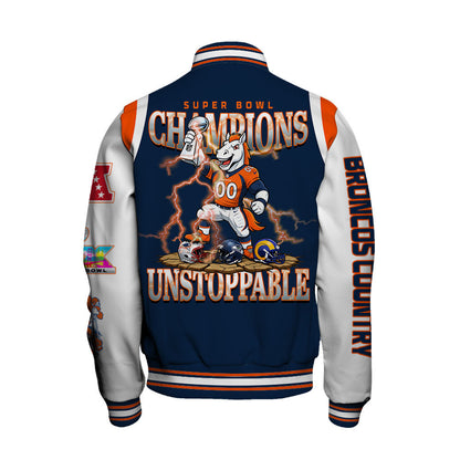 Denver Broncos 2025 Super Bowl Champions Unstoppable Varsity Jacket