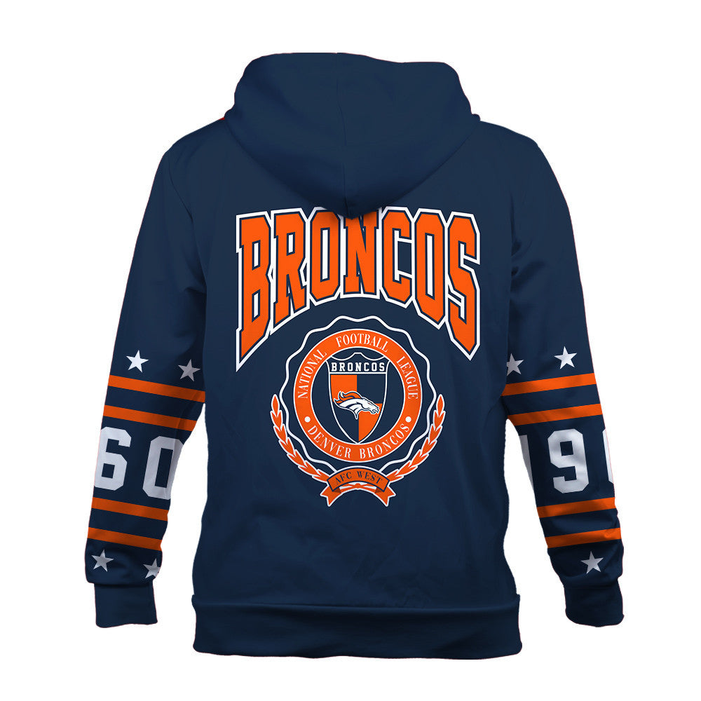 Denver Broncos Striped Rib-Knit Design & Foundation Anniversary Graphics 3D Zip Hoodie