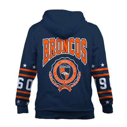 Denver Broncos Striped Rib-Knit Design & Foundation Anniversary Graphics 3D Zip Hoodie