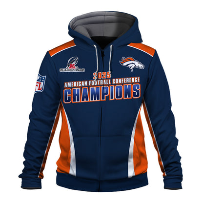 Denver Broncos 2025 AFC Champions – The Peak of Glory Is Back 3D Zip Hoodie